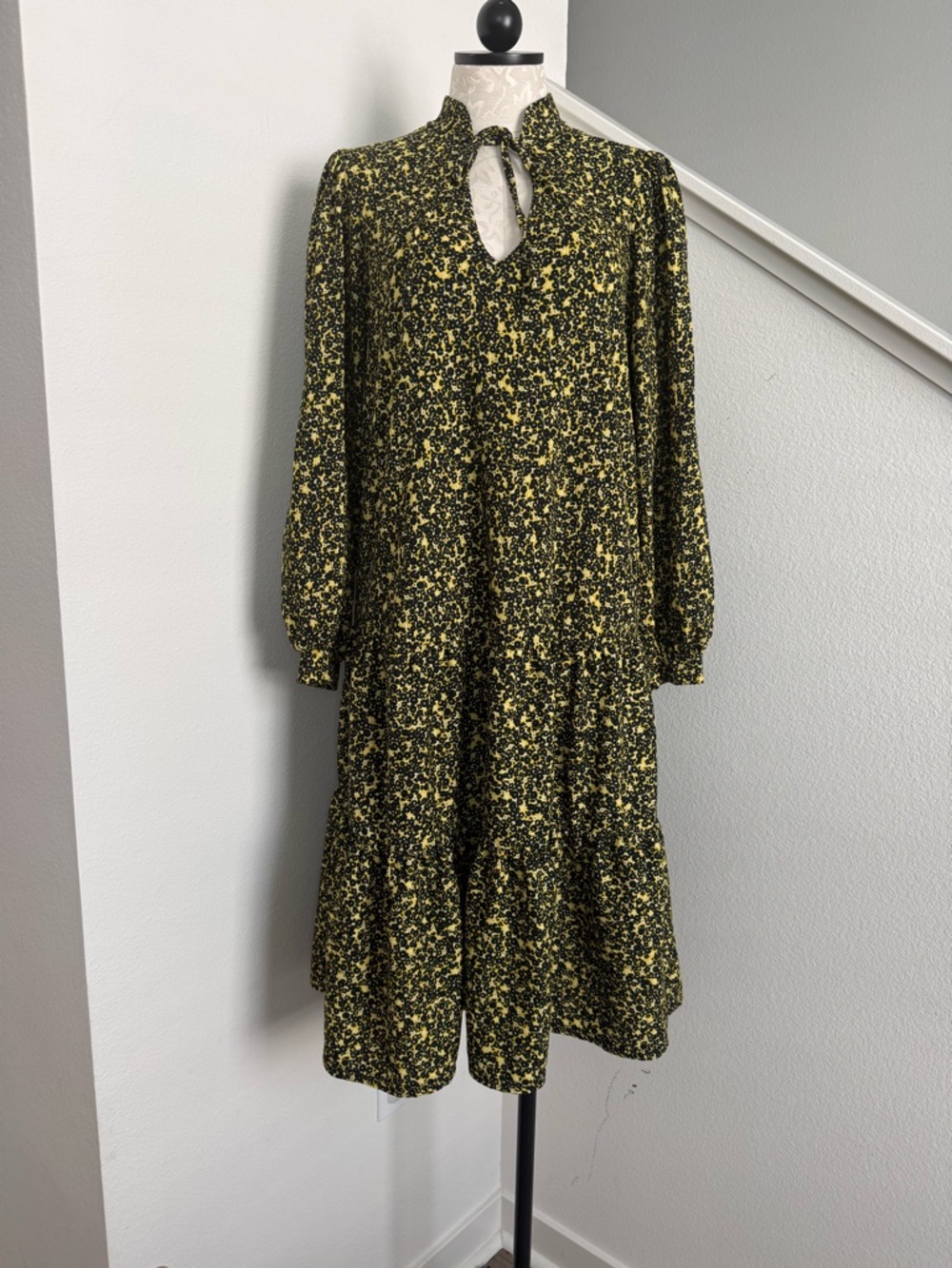 ASOS Design Yellow Floral Midi Floral Ruffle Long Sleeved Dress 6 Small Medium